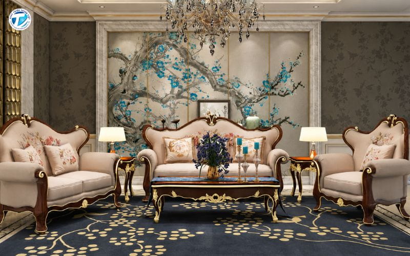 15+ Mẫu Ghế Sofa Tân Cổ Điển Bọc Vải Nỉ Hoa Văn Tinh Tế